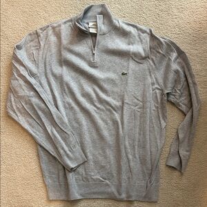 Lacoste Men's Light Gray Quarter-Zip Sweater with Crocodile Logo